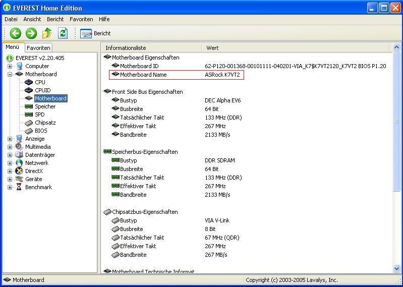 Modellnummer des Mainboards in Everest